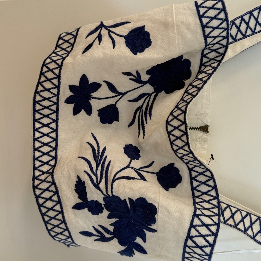 Miami White and Blue Floral Embroidered Crop Top - Picture 2 of 5